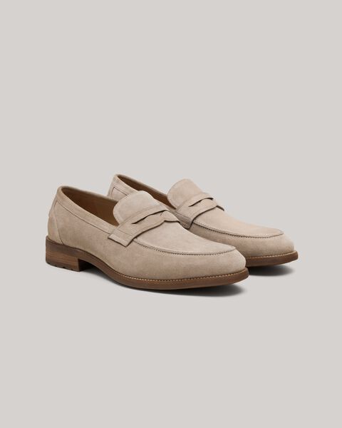 Suede Penny Loafers With Bolder Tread, Taupe, hi-res